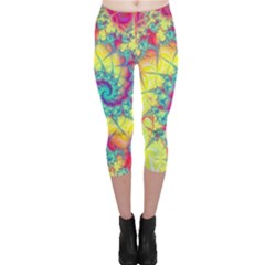 Fractal Spiral Abstract Background Vortex Yellow Capri Leggings  by Bangk1t