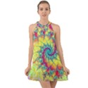 Fractal Spiral Abstract Background Vortex Yellow Halter Tie Back Chiffon Dress View1