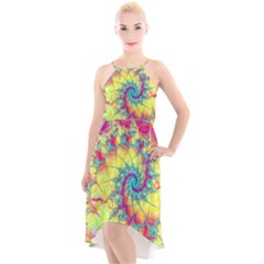 Fractal Spiral Abstract Background Vortex Yellow High-low Halter Chiffon Dress  by Bangk1t