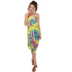 Fractal Spiral Abstract Background Vortex Yellow Waist Tie Cover Up Chiffon Dress by Bangk1t