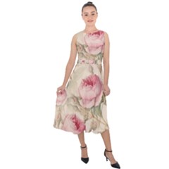 Roses Plants Vintage Retro Flowers Pattern Midi Tie-back Chiffon Dress by Bangk1t