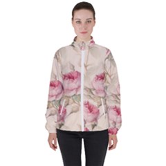 Roses Plants Vintage Retro Flowers Pattern Women s High Neck Windbreaker by Bangk1t