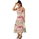 Roses Plants Vintage Retro Flowers Pattern Tie-Strap Tiered Midi Chiffon Dress View2