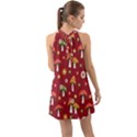 Woodland Mushroom And Daisy Seamless Pattern On Red Backgrounds Halter Tie Back Chiffon Dress View2