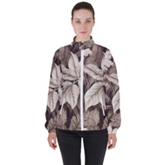 Plant Leaves Pattern Women s High Neck Windbreaker by Amaryn4rt