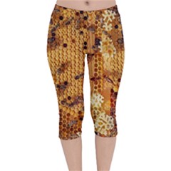 Bees Nature Animals Honeycomb Velvet Capri Leggings  by pakminggu