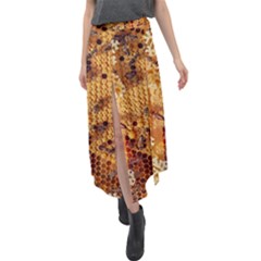 Bees Nature Animals Honeycomb Velour Split Maxi Skirt by pakminggu