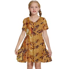 Bees Nature Animals Honeycomb Kids  Short Sleeve Tiered Mini Dress by pakminggu