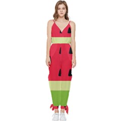 Watermelon Fruit Food Healthy Vitamins Nutrition Sleeveless Tie Ankle Chiffon Jumpsuit by pakminggu