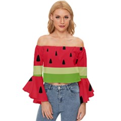 Watermelon Fruit Food Healthy Vitamins Nutrition Off Shoulder Flutter Bell Sleeve Top by pakminggu