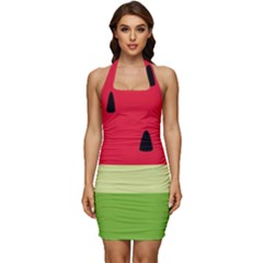 Watermelon Fruit Food Healthy Vitamins Nutrition Sleeveless Wide Square Neckline Ruched Bodycon Dress by pakminggu