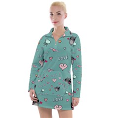 Raccoon Texture Seamless Scrapbooking Hearts Women s Long Sleeve Casual Dress by pakminggu