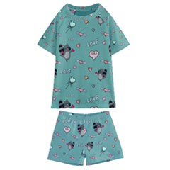 Raccoon Texture Seamless Scrapbooking Hearts Kids  Swim Tee And Shorts Set by pakminggu