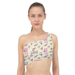 Pig Animal Love Romance Seamless Texture Pattern Spliced Up Bikini Top  by pakminggu