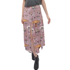 Mushrooms Autumn Fall Pattern Seamless Decorative Velour Split Maxi Skirt by pakminggu