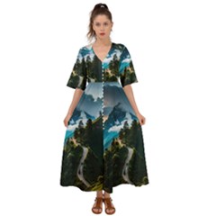 Nature Mountain Valley Kimono Sleeve Boho Dress by Ravend