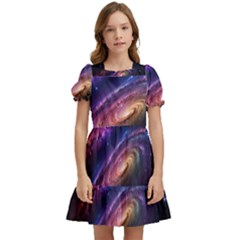 Universe Space Star Rainbow Kids  Puff Sleeved Dress by Ravend