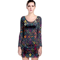 Doodle Pattern Long Sleeve Bodycon Dress by Grandong