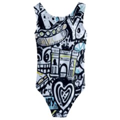 New York City Nyc Broadway Doodle Art Kids  Cut-out Back One Piece Swimsuit by Grandong