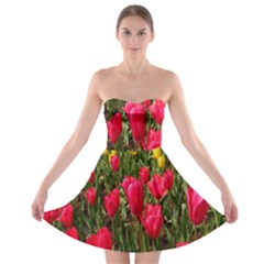 Yellow Pink Red Flowers Strapless Bra Top Dress by artworkshop