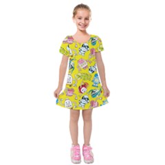 Robot Pattern Kids  Short Sleeve Velvet Dress by Grandong