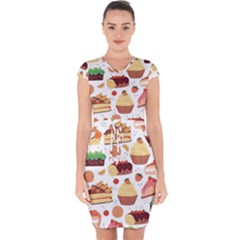 Dessert And Cake For Food Pattern Capsleeve Drawstring Dress  by Grandong