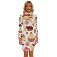 Dessert And Cake For Food Pattern Long Sleeve Shirt Collar Bodycon Dress by Grandong