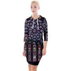 Chartres Cathedral Notre Dame De Paris Stained Glass Quarter Sleeve Hood Bodycon Dress by Grandong