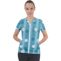 Gardenia Flowers White Blue Short Sleeve Zip Up Jacket by Grandong