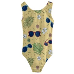 Seamless Pattern Of Sunglasses Tropical Leaves And Flower Kids  Cut-out Back One Piece Swimsuit by Grandong