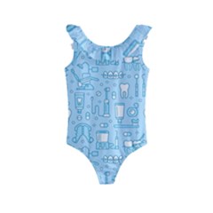 Dentist Blue Seamless Pattern Kids  Frill Swimsuit by Grandong