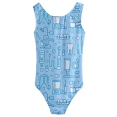 Dentist Blue Seamless Pattern Kids  Cut-out Back One Piece Swimsuit by Grandong