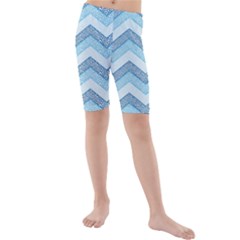 Seamless Pattern Of Cute Summer Blue Line Zigzag Kids  Mid Length Swim Shorts by Grandong