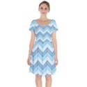 Seamless Pattern Of Cute Summer Blue Line Zigzag Short Sleeve Bardot Dress View1