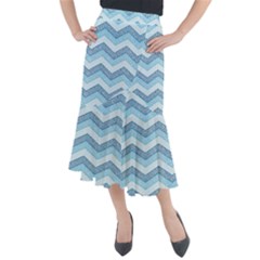 Seamless Pattern Of Cute Summer Blue Line Zigzag Midi Mermaid Skirt by Grandong