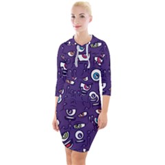 Eye Artwork Decor Eyes Pattern Purple Form Backgrounds Illustration Quarter Sleeve Hood Bodycon Dress by Grandong