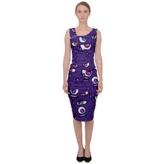 Eye Artwork Decor Eyes Pattern Purple Form Backgrounds Illustration Sleeveless Pencil Dress by Grandong