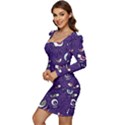 Eye Artwork Decor Eyes Pattern Purple Form Backgrounds Illustration Women Long Sleeve Ruched Stretch Jersey Dress View3