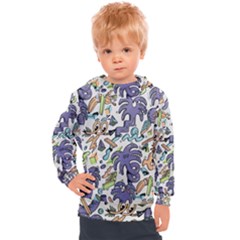 Purple Orange Green Blue Cartoon Kids  Hooded Pullover by Grandong