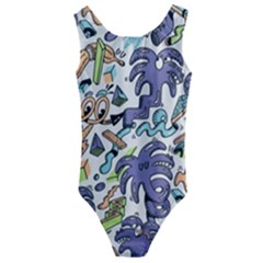 Purple Orange Green Blue Cartoon Kids  Cut-out Back One Piece Swimsuit by Grandong