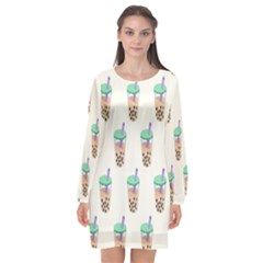 Cute Boba Long Sleeve Chiffon Shift Dress  by artworkshop