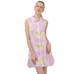 Mazipoodles Bold Daisies Pink Sleeveless Shirt Dress by Mazipoodles