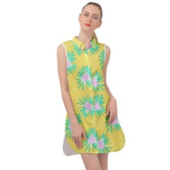 Mazipoodles Bold Daises Yellow Sleeveless Shirt Dress by Mazipoodles