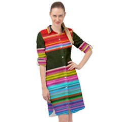 Horizontal Line Colorful Long Sleeve Mini Shirt Dress by Grandong