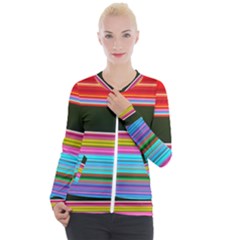 Horizontal Line Colorful Casual Zip Up Jacket by Grandong