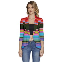 Horizontal Line Colorful Women s 3/4 Sleeve Ruffle Edge Open Front Jacket by Grandong