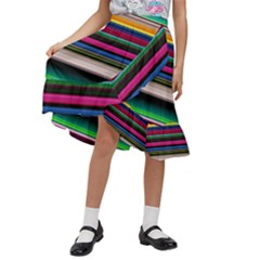 Horizontal Lines Colorful Kids  Ruffle Flared Wrap Midi Skirt by Grandong