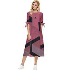 Blocks Abstract Pattern Art Bow Sleeve Chiffon Midi Dress by Grandong