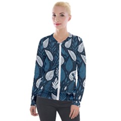 Pattern Flower Texture Velvet Zip Up Jacket by Grandong