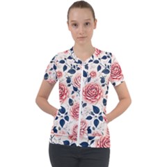 Flowers Pattern Plant Short Sleeve Zip Up Jacket by Grandong